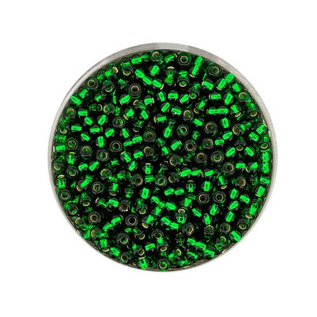 Rocailles dunkelgrün Silbereinzug 2,6 mm, 17g/Dose Glasperlen Indianerperlen