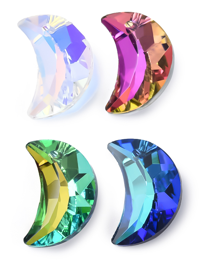Glasanhänger Halbmond facettiert versilberte Rückseite Loch 1,5mm 20x13mm 1 Stück