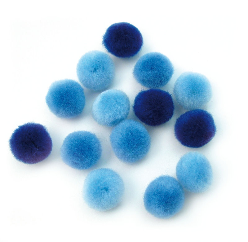 Pompons 15 mm, 60Stück, blau sortiert Pompoms Puschel Pompons Plüschball Bommel Plüsch Pompons