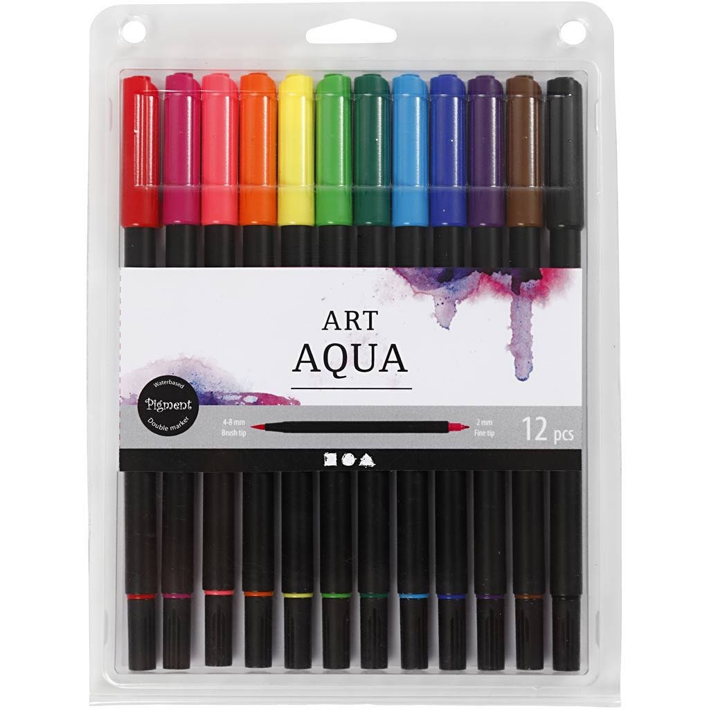 Aquarell-Marker Strichstärke 2+4-8 mm Standard-Farben 12 Stück