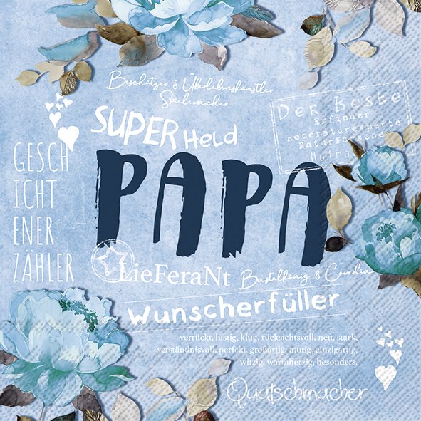 Servietten PAPA Superheld blau 33x33cm 3-lagig 20 Stück / Packung Servietten PAPA Superheld blau 33x33cm 3-lagig 20 Stück / Packung