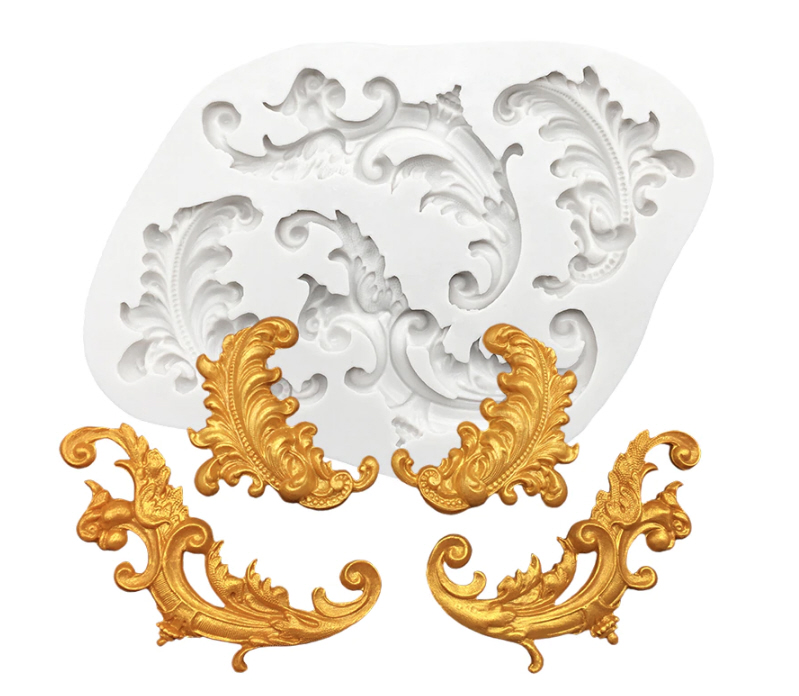 Silikonform Schnörkel-Set Feder u. Ornament