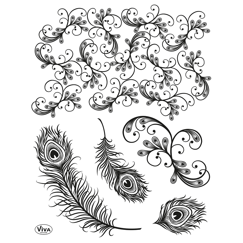 Viva Decor Silikonstempel Pfauenfeder-Set 6-teilig 14x18cm