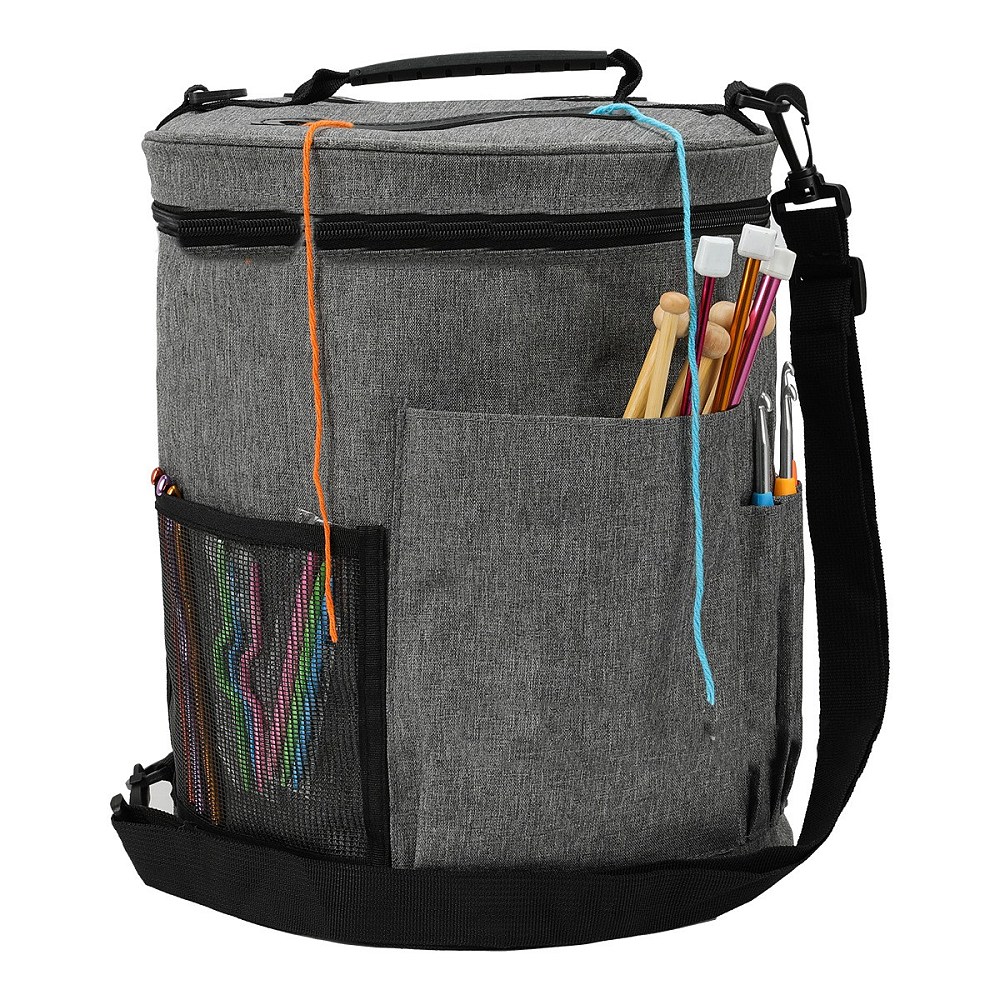 Aufbewahrungstasche für Wolle & Garn – große Projekttasche mit Fächern für Stricknadeln, Häkelnadeln & Zubehör grau 33×28 cm 