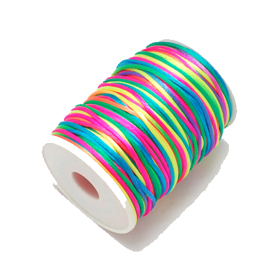 Satinkordel regenbogen 2mm, 91m/Rolle Polyester Kordel, Schmuckkordel