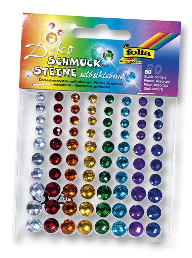 Schmucksteine selbstklebend BUNT, 80 Stk. Packung, Mix