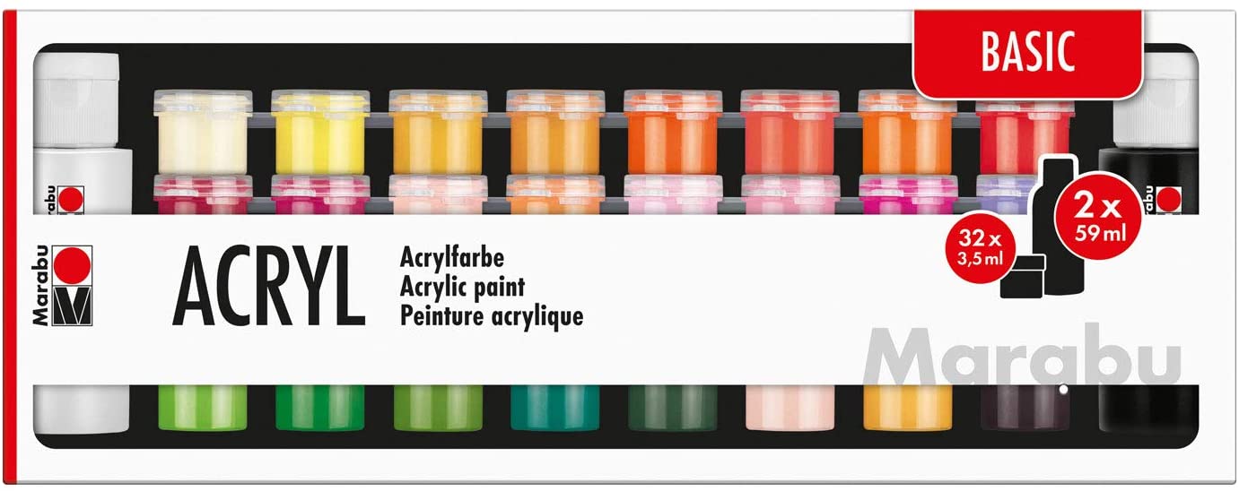 Marabu Acrylfarben Set 32x3,5ml 2x59ml Großes Einsteigerset 