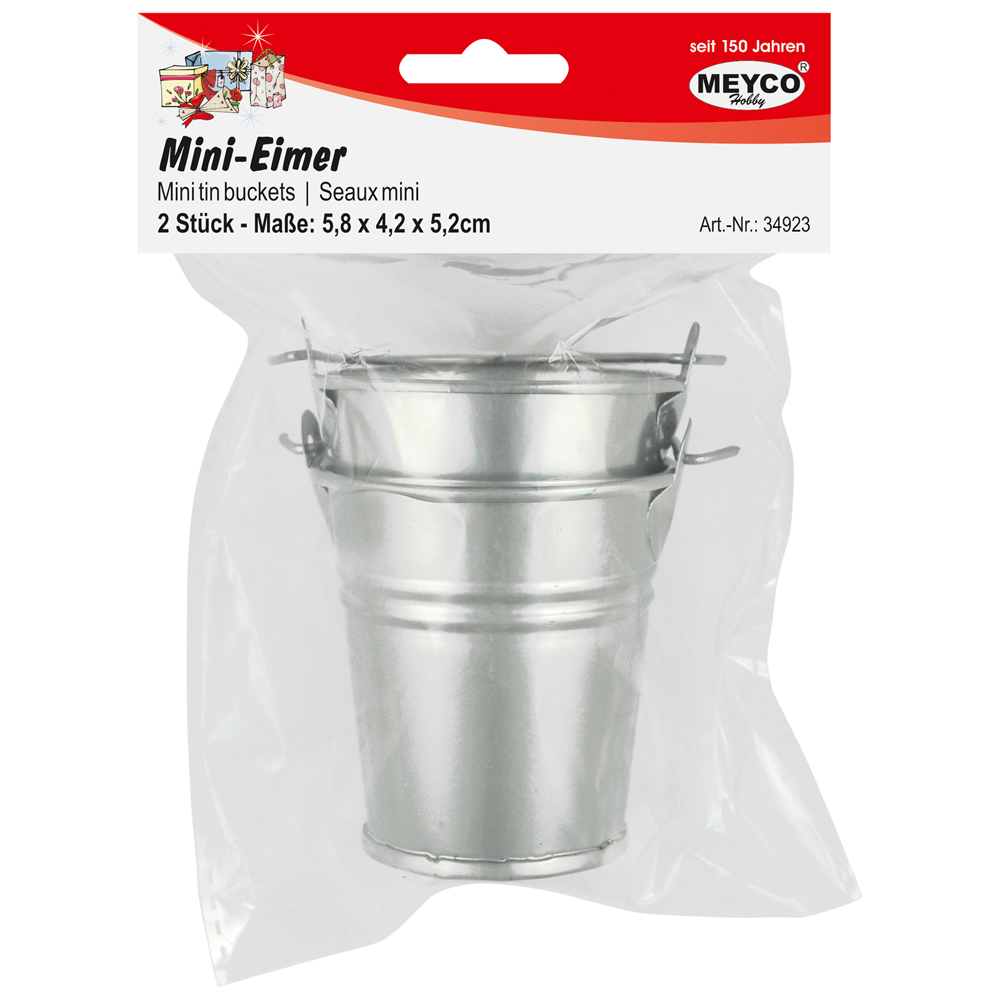 Mini-Blecheimer Set silber 58x42x52mm weiß 2 Stück Mini-Blecheimer Set silber 58x42x52mm weiß 2 Stück