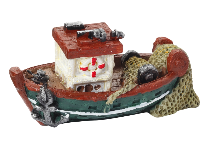Polyresin Fischerboot, 6,5 cm, grün-braun