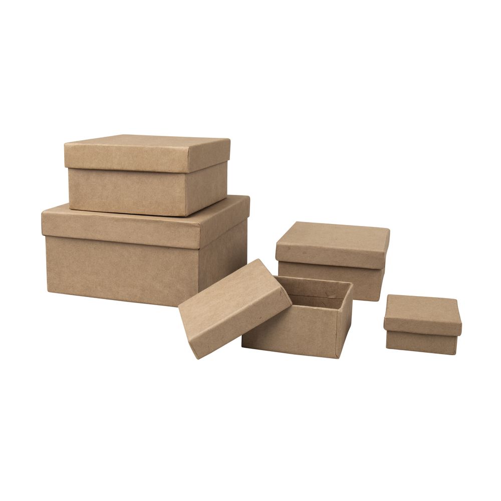 Pappmaché Boxen Set FSC Recycled 100% 5x5-14x14cm quadratisch 5-tlg.