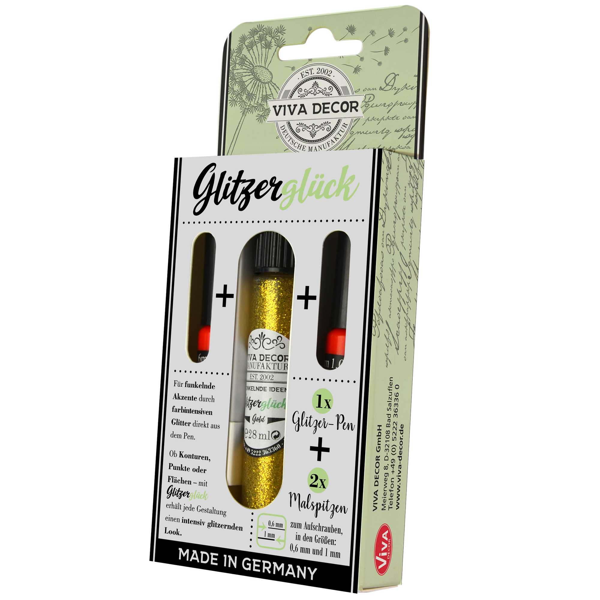 Glitzerglück Glitter-Pen gold 28ml mit Malspitzen (0,6mm, 1mm) Viva Decor