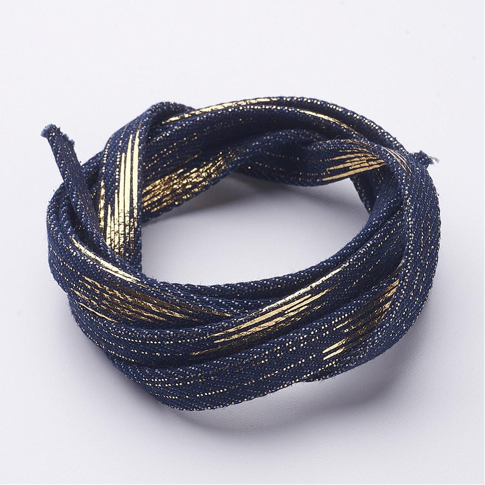 Jeans Band dunkelblau mit Goldeffekten,10x2mm, Denim Cord, per Laufmeter