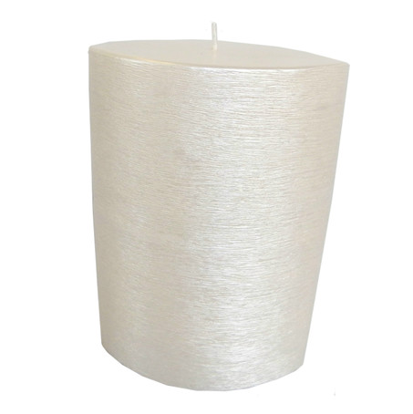 Kerze oval spitz perlmutt, 220/180/43mm, geriffelt gebürstet weiß Kerzenrohling Rohkerze Formkerze Sonderform