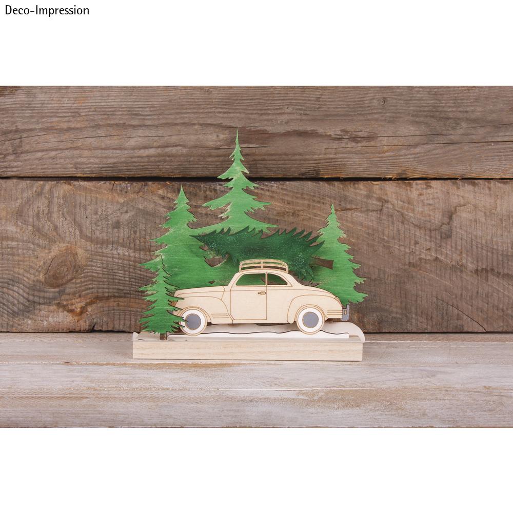 Holzmotive Bäume und Auto 20x17,5cm 3 teilig