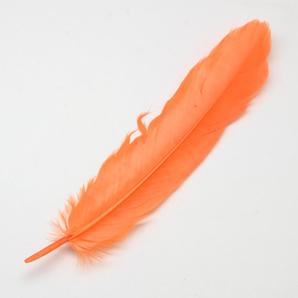 Indianerfedern orange, 13-20 cm lang, 15 Stück, Gänsefeder (15-37mm breit) Bastelfedern Dekofedern