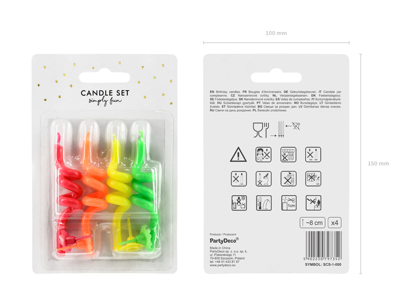 Kerzen-Set NEON Geburtstagskerzen 4 Stück 8cm