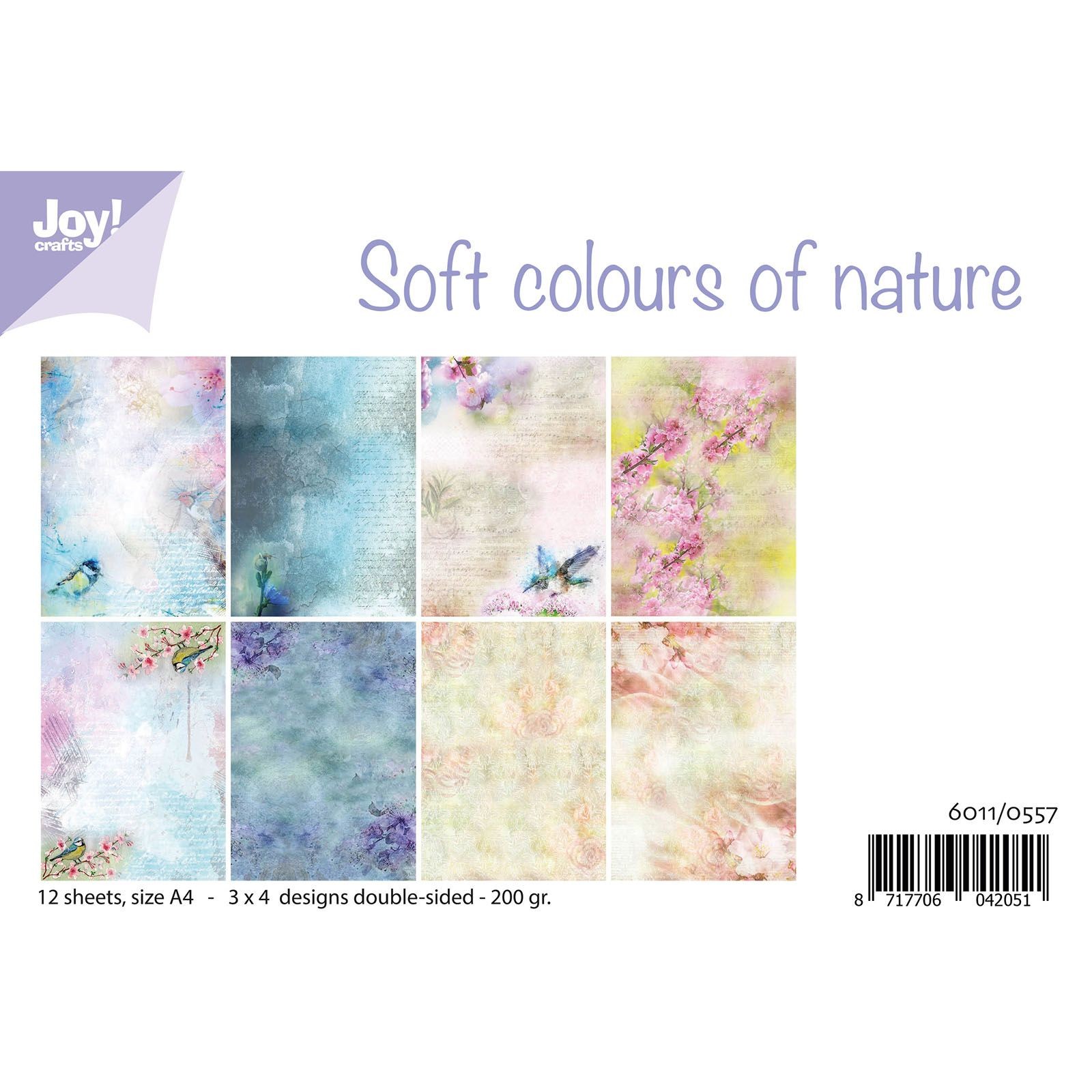Joy!Crafts Papierset A4 Scrapbooking-Papier Soft Colours of Nature 12 Blätter