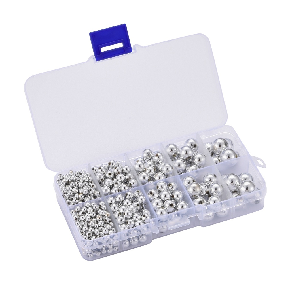 Acrylperlen Set silber 4-12mm 572 Stück/Box Lochbohrung: 1mm Acrylperlen Set silber 4-12mm 572 Stück/Box Lochbohrung: 1mm