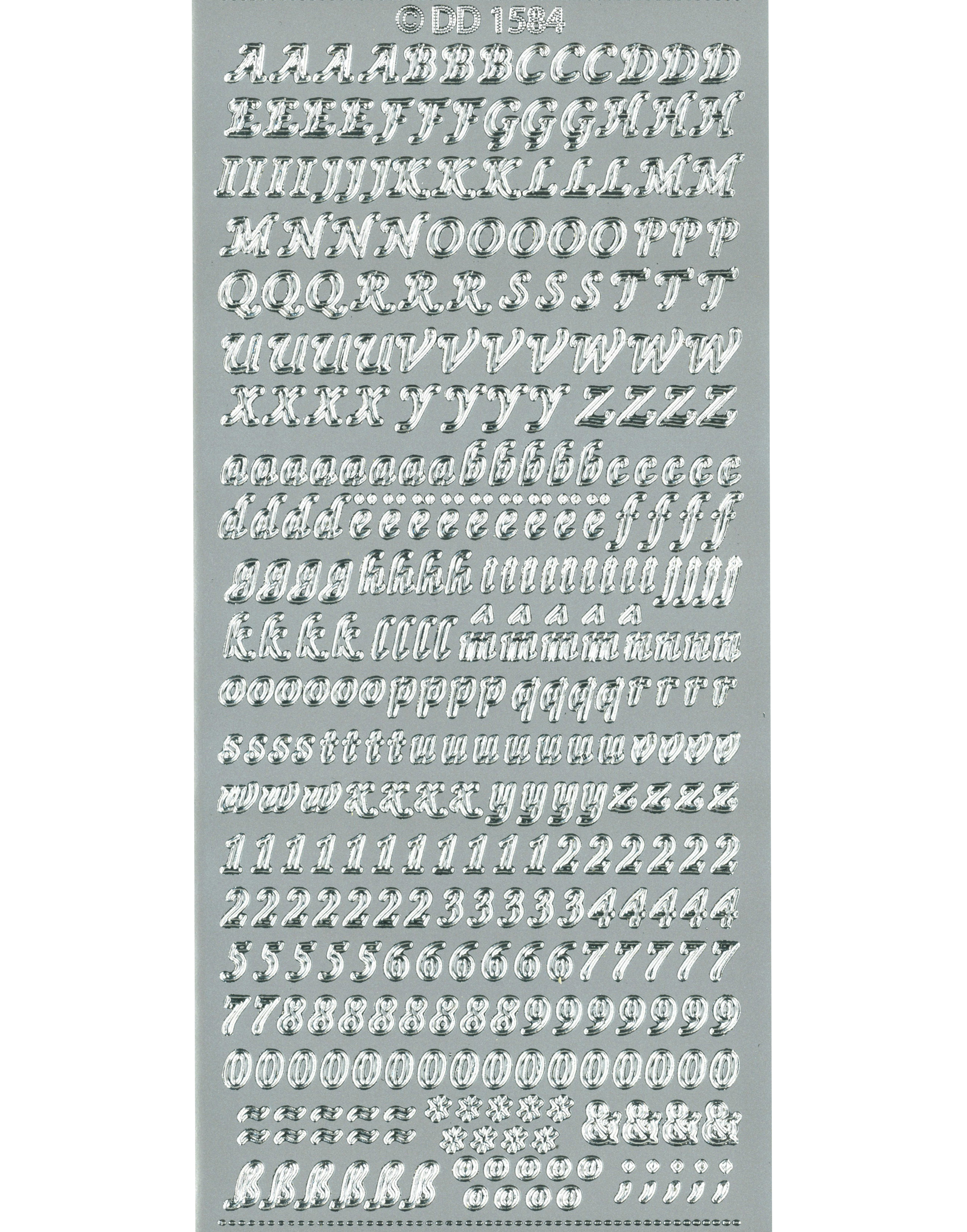Shiny Outline Stickers Kleinbuchstaben Alphabet Combi ABC elegant silber Konturensticker 10x23cm Bogen