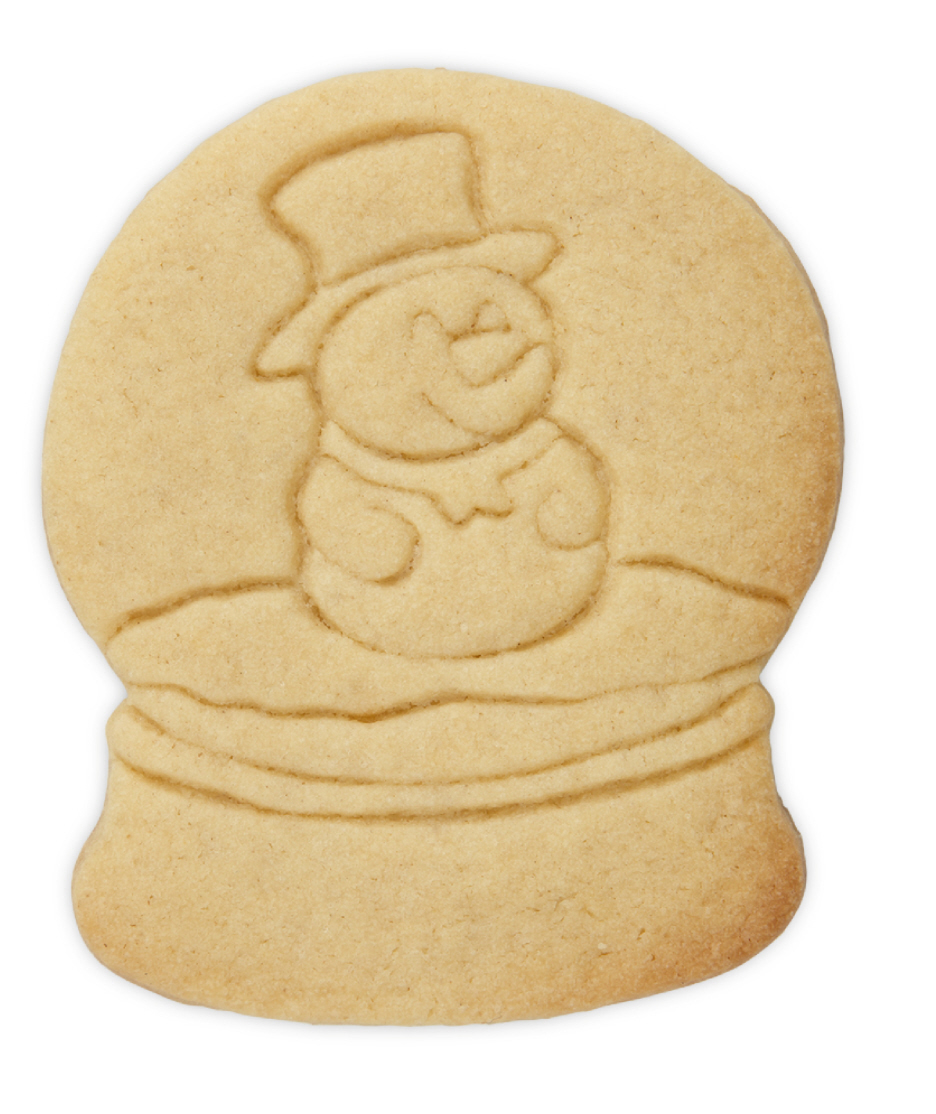 Ausstechform Schneekugel Schneemann 8cm Keksausstecher Cookie Cutter mit Prägeeinsatz Präge-Ausstecher