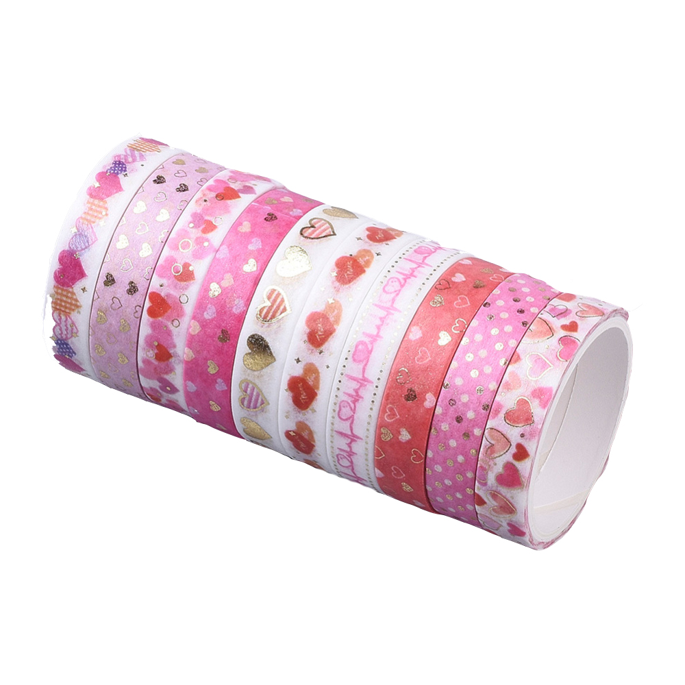 Washi Tape Set 8mm Herzen rosa,10 Rollen -  2m/Rolle 