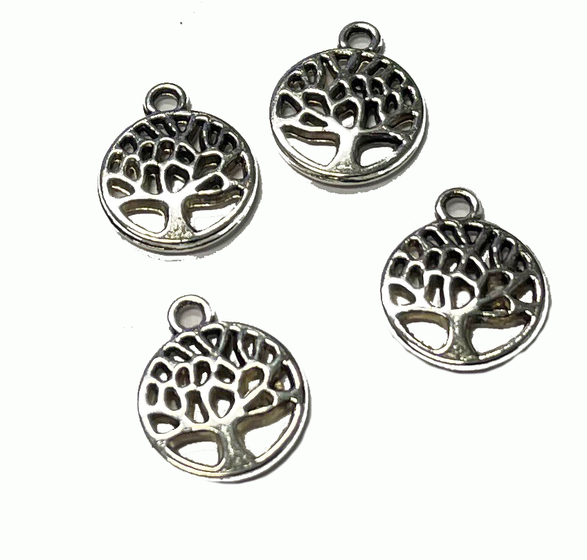 Mini Metallanhänger Lebensbaum 13x11mm, silberfärbig mit Öse, per Stk.