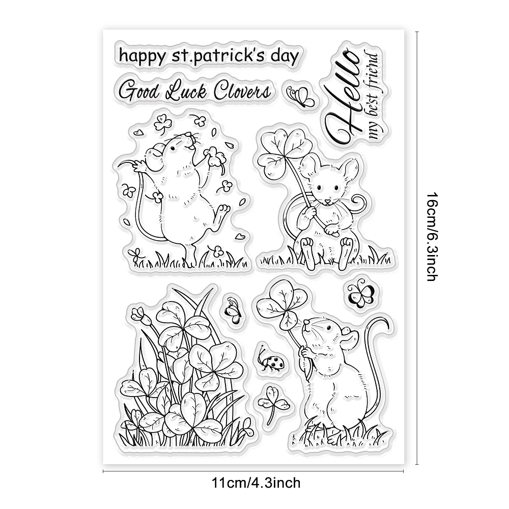 Silikonstempel Maus mit Glücksklee 16x11cm Silikonstempel Maus mit Glücksklee 16x11cm