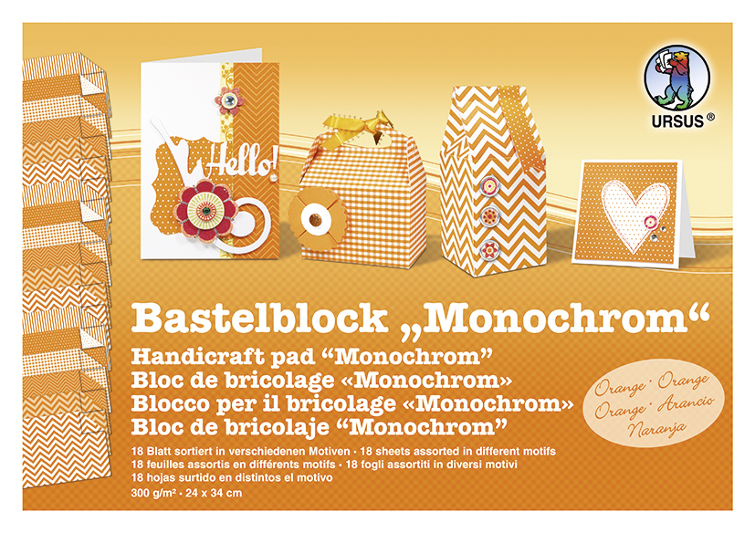 Bastelblock Monochrom, 24x34cm, 18 Stück sortiert