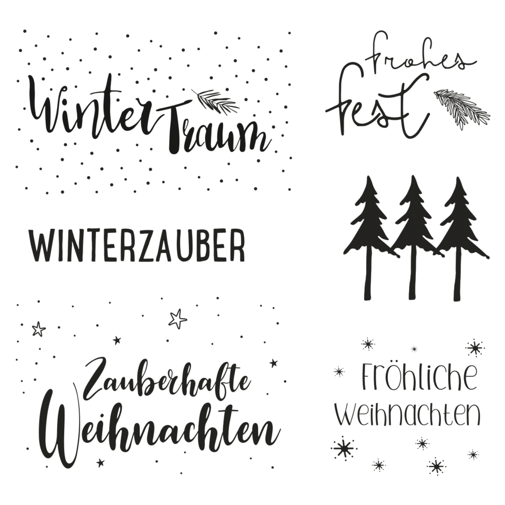 Silikonstempel Weihnachtsgrüße, Winter Traum , Texte Deutsch,6-teilig 10x10cm