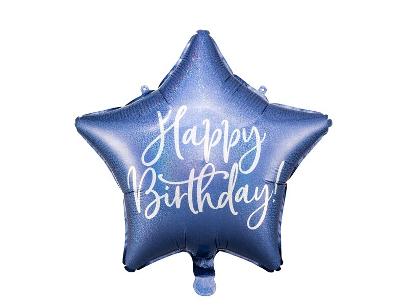 Folienballon Stern Happy Birthday blau 40cm 