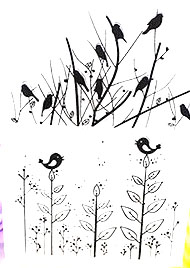 Silikonstempelset Stempel Clear, Vögel Vogel Blätter Frühling Spring, 11,5x16,5cm Set , 2- teilig, transparent