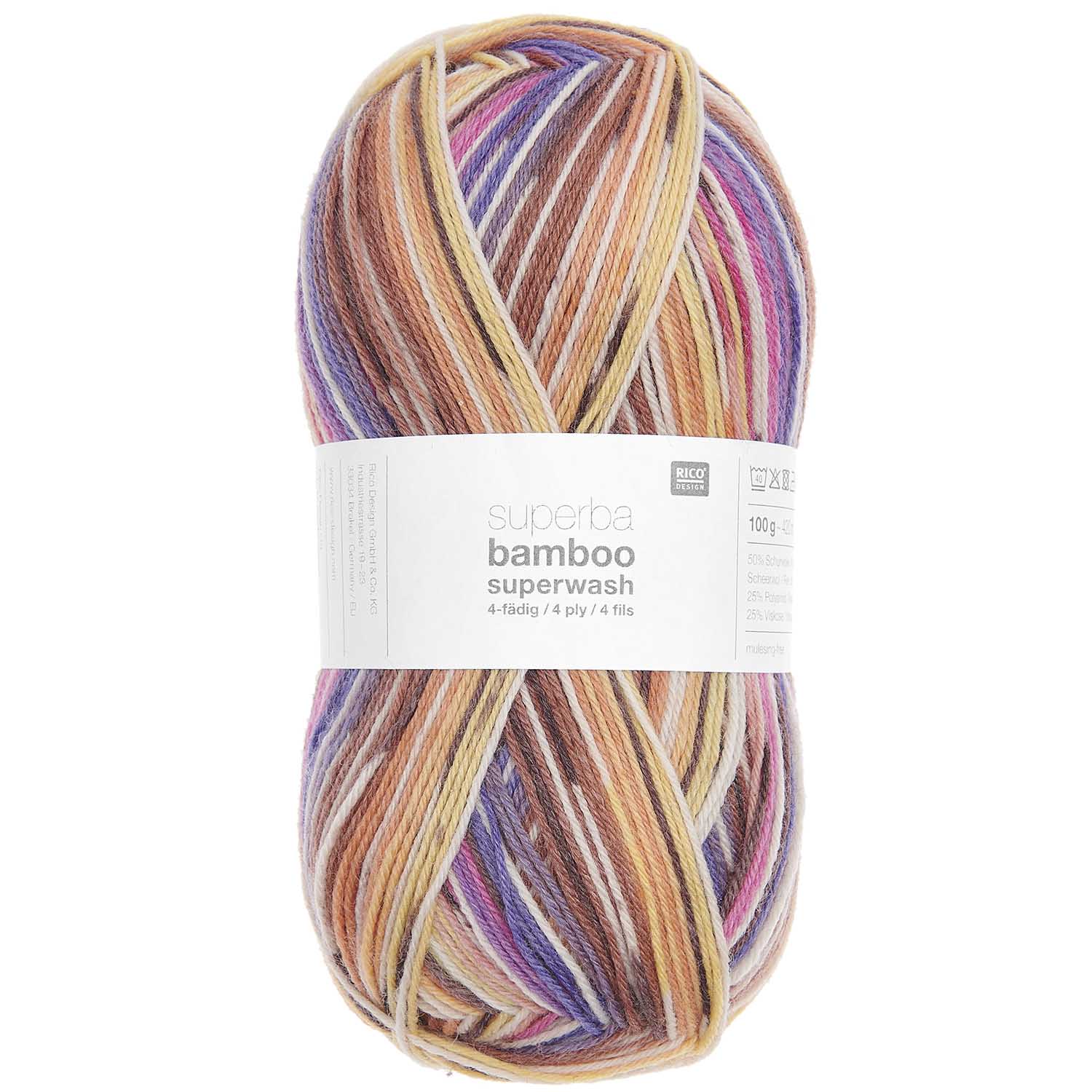 Socks Bamboo 4-fädig Rainbow 50% Schurwolle, 25% Polyamid, 25% Viskos 100g / 420m