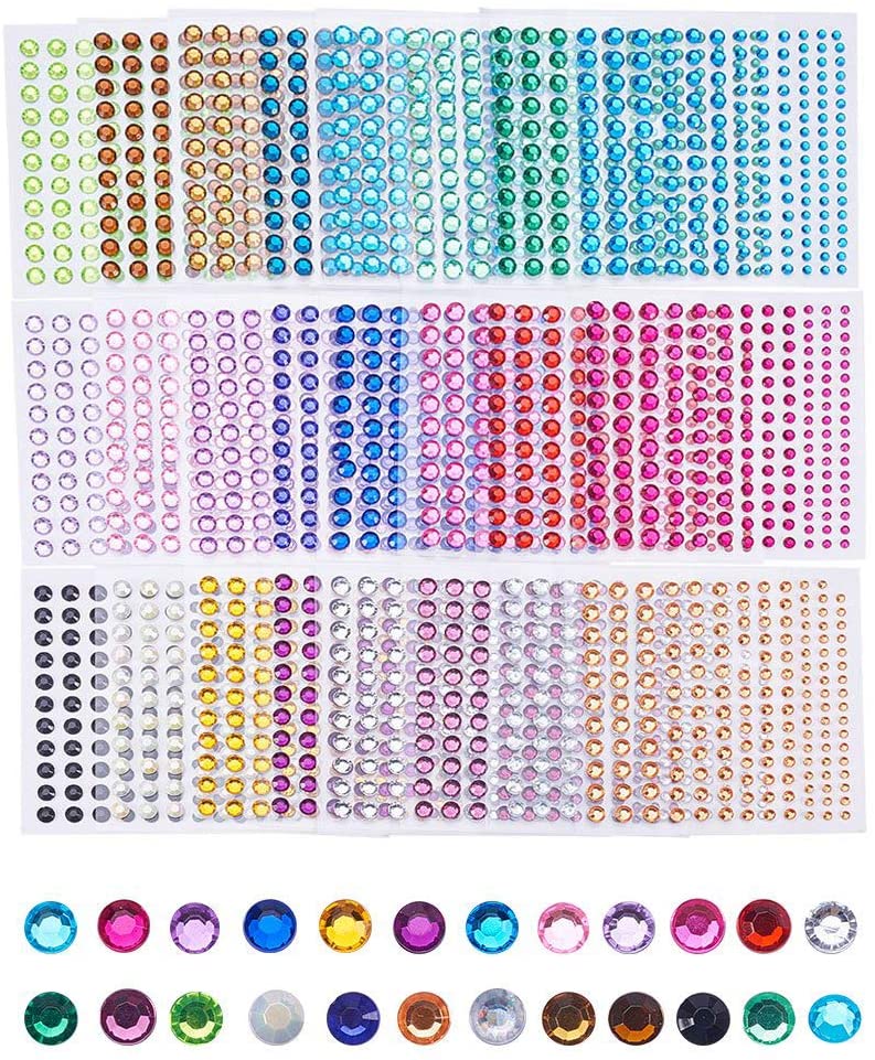Strasssteine-Set selbstklebend 24 Bögen 3-6mm 3168 Stück 