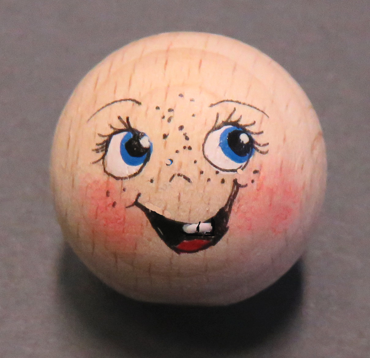 Handbemaltes Holzkopferl Smile Nr. 6 lächeln lachendes Gesicht Holzkopf Bastelkopf Gesicht