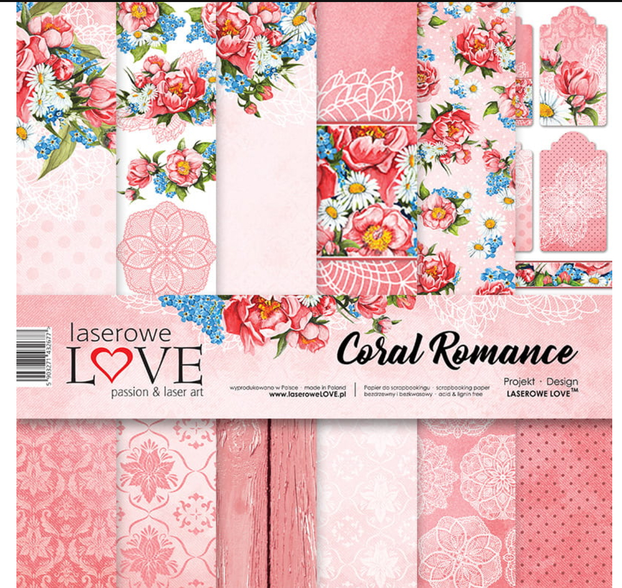 Coral Romance 30x30cm Scrapbooking-Papier Set 6 Blätter
