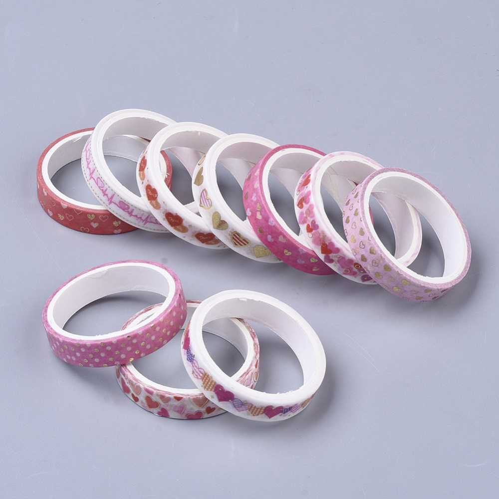 Washi Tape Set 8mm Herzen rosa,10 Rollen -  2m/Rolle 