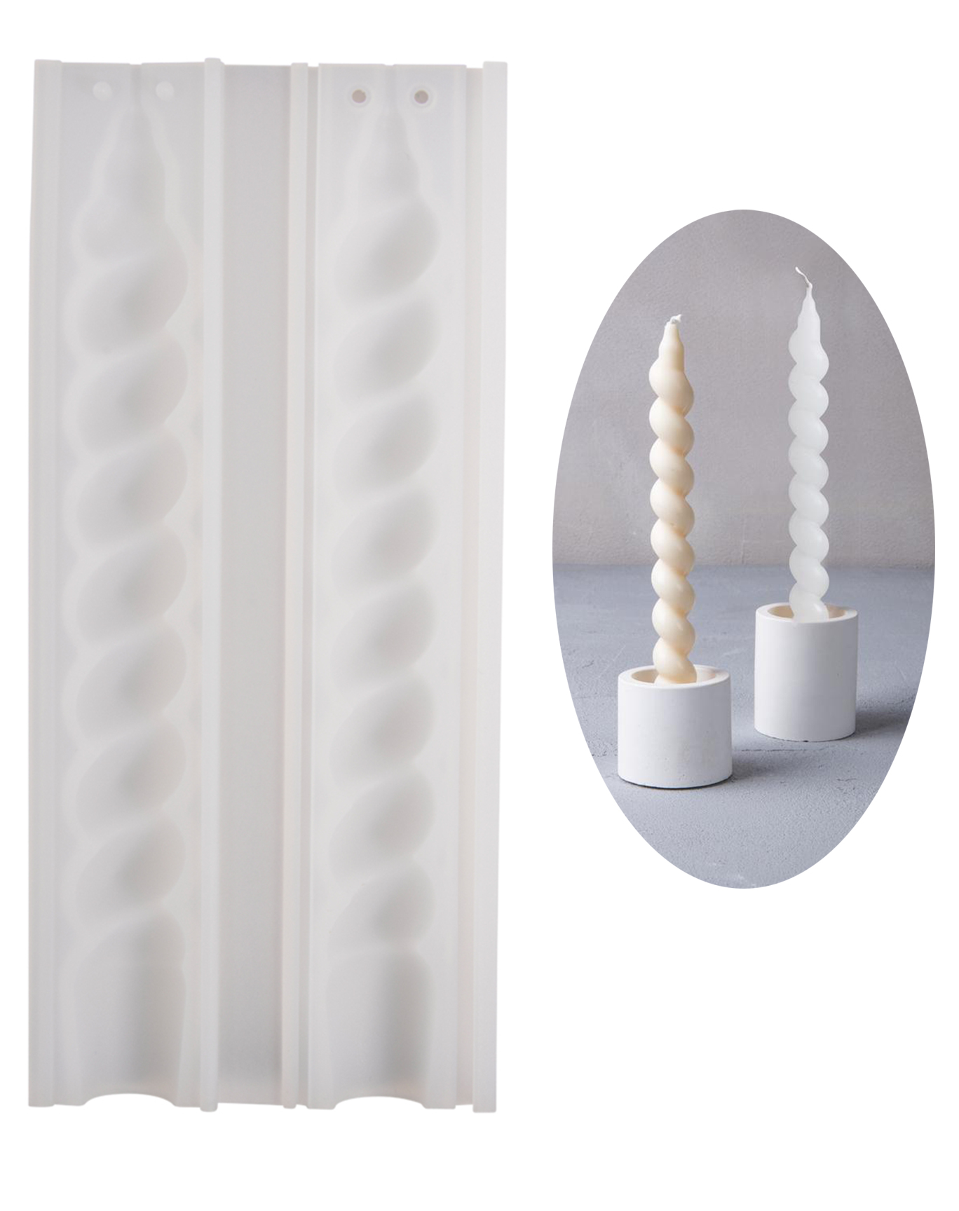 Silikon-Gießform Stabkerze gedreht ø 2cm Höhe 19,5cm 2-teilig