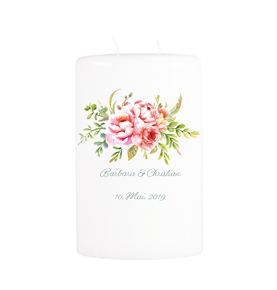 Hochzeitskerze Blumenbouquet rosa 